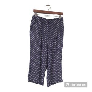 Anthropologie Women's Cropped Wide Leg Trouser Blue/Yellow Dot Size 10